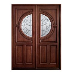 درب تمام چوب ورودی 2 لنگه شیشه خور کلاسیک 21001