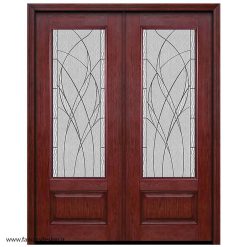 درب لابی تمام چوب دو لنگه رنگ فندقی مدل 21021