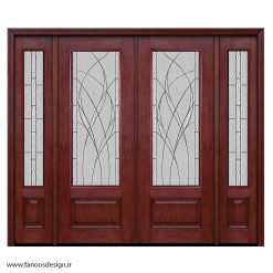 درب لابی تمام چوب چهار لنگه رنگ فندقی مدل 21020