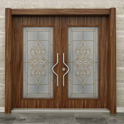 درب لابی چوبی شیشه ای ضد سرقت کد 6043