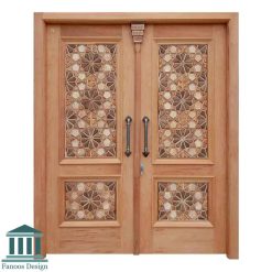 درب چوبی دو لنگه مسجد گره چینی روکش راش کد 30408