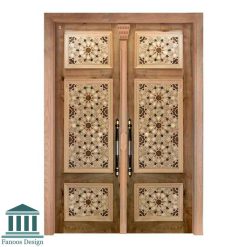 درب چوبی دو لنگه مسجد گره چینی روکش بلوط کد 30407