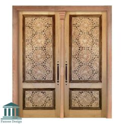 درب چوبی دو لنگه مسجد گره چینی روکش بلوط کد 30406