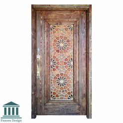 درب چوبی تک لنگه مسجد گره چینی روکش بلوط کد 30405