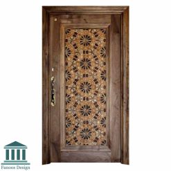 درب تگ لنگه چوبی مسجد گره چینی روکش راش کد 30404