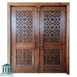 درب چوبی مسجد گره چینی روکش گردو کد 30402