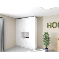 FashionHighGlossWhiteWardrobeBedroomStorageClosetwith2DrawerandShelvesHangingMelrick 1 1 | فانوس دیزاین تولید کننده انواع درب اتاق ، ضد سرقت، درب ورودی و ضد آل