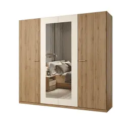 کمد لباس 4 درب لولایی قهو ای سایز 228*215*59 کد 9014