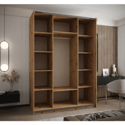 کمد لباس 2 درب کشویی قهوه ای سایز 245*150*64 کد 8909