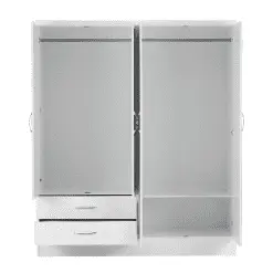 کمد لباس آینه ای سفید براق 4 درب و دو کشو سایز 182*154*52 کد 9028