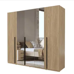 کمد لباس لولایی قهوه ای آینه وسط سایز 225*210*59 کد 9108