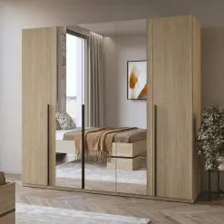 کمد لباس لولایی قهوه ای آینه وسط سایز 225*210*59 کد 9108