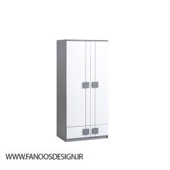 کمد لباس 2 درب لولایی سفید و طوسی سایز 187*80*52 کد 8835