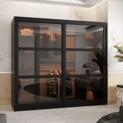 کمد لباس 200 سانتی متری مشکی سایز200*200*62 کد 9075