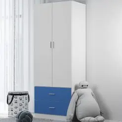 کمد لباس دو درب و دو کشو آبی رنگ MDF سایز 46*180*60 کد 9033