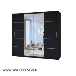 کمد لباس 2 درب ریلی مشکی وسط آینه کد 8894