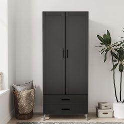 کمد لباس مشکی ام دی اف دو درب سایز 180*75*46 کد 8918