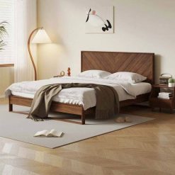 تخت خواب چوبی دو نفره روکش بلوط جناقی سایز 200*180 کد 488