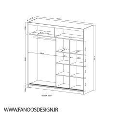 کمد لباس درب کشویی مشکی سایز 214*200*62 کد 8908