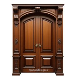 درب چوبی دو لنگه کلاسیک با قاب منبت‌کاری مدل آریانا