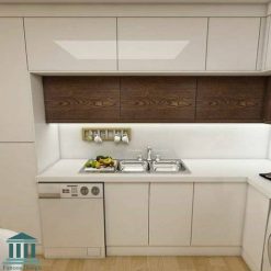 کابینت هایگلاس رنگ صدفی کد 0228 7 کابینت آشپزخانه ترکیبی ام دی اف و هایگلاس کد 0228