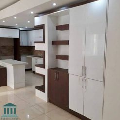 کابینت آشپزخانه ام دی اف سفید جدید کد 0212 17 کابینت آشپزخانه ترکیبی ام دی اف و هایگلاس کد 0212