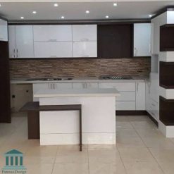 کابینت آشپزخانه ام دی اف سفید جدید کد 0212 16 کابینت آشپزخانه ترکیبی ام دی اف و هایگلاس کد 0212