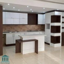 کابینت آشپزخانه ام دی اف سفید جدید کد 0212 11 کابینت آشپزخانه ترکیبی ام دی اف و هایگلاس کد 0212
