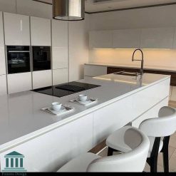 کابینت هایگلاس سفید براق کد 0206 6 کابینت آشپزخانه ترکیبی ام دی اف و هایگلاس کد 0206