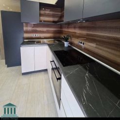 کابینت آشپزخانه ام دی اف سفید طوسی کد 0202 8 کابینت آشپزخانه ترکیبی پی وی سی و هایگلاس کد 0202