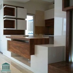 کابینت آشپزخانه ام دی اف سفید قهوه ای کد 0147 16 کابینت آشپزخانه ترکیبی ام دی اف و هایگلاس کد 0147