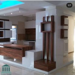 کابینت آشپزخانه ام دی اف سفید قهوه ای کد 0147 14 کابینت آشپزخانه ترکیبی ام دی اف و هایگلاس کد 0147