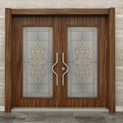 درب لابی چوبی شیشه ای ضد سرقت کد 6043