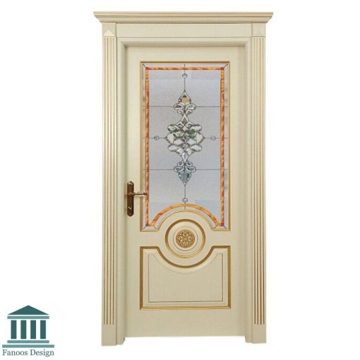 درب اتاق خواب MDF دوقاب سفید طلایی شیشه خور کد 30788