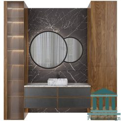 روشویی کابینتی و طراحی سرویس بهداشتی کلاسیک با آینه گرد کد 30332