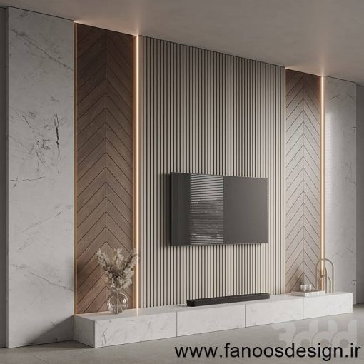 میز تلوزیون دیواری ام دی اف روکش بلوط کد 31056