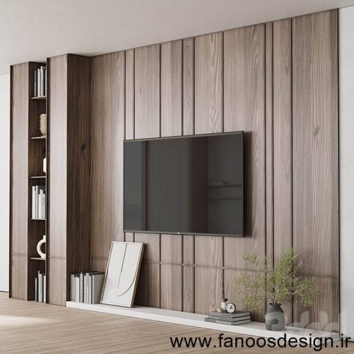 میز تلوزیون دیواری ام دی اف روکش چوب کد 31055