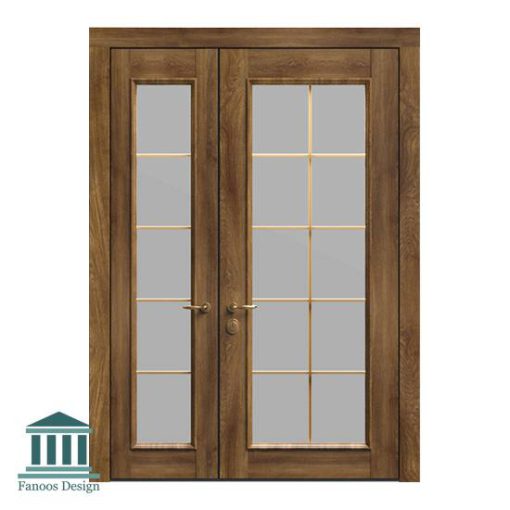 درب شیشه‌ای مغازه کلاسیک روکش چوب کد 30963 - Image 3