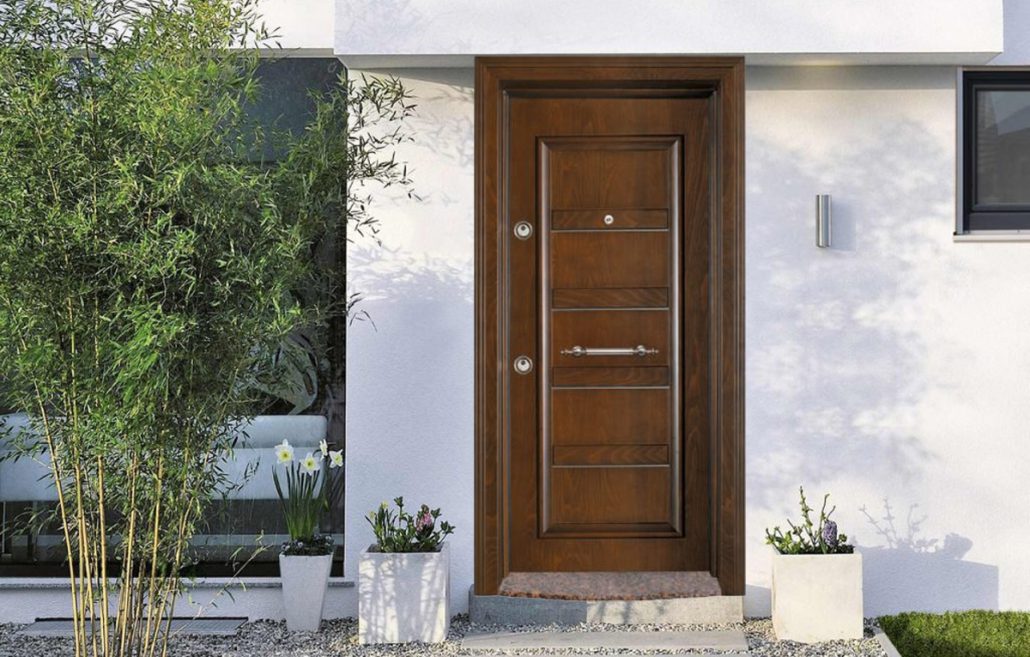 ظرافت مدرن درهای لولایی پاشنه ویلا را بررسی کنید 1 درب ضد سرقت روکش راش