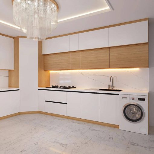 مدل کابینت ام دی اف آشپزخانه رنگ کرم کد 7378 - Image 3