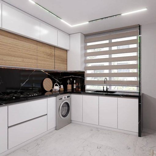 کابینت ام دی اف آشپزخانه مشکی و طرح چوب کد 7286 - Image 4