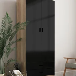 کمد لباس دو درب و دو کشو مشکی سایز 180*75*46 کد 8946 3 کمد لباس دو درب و دو کشو مشکی سایز 180*75*46 کد 8946