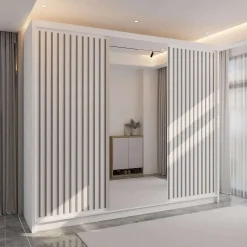 کمد لباس سفید 2 درب کشویی با آینه وسط سایز 250*217*62 کد 9062 4 کمد لباس سفید 2 درب کشویی با آینه وسط سایز 250*217*62