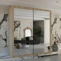 کمد لباس 2 درب کشویی رنگ کرم سایز 203*217*62 کد 9087