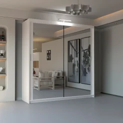 سبد خرید 15 کمد لباس کشویی سفید دو درب آینه ای سایز 217*120*62