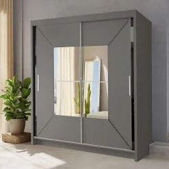 کمد لباس دو درب کشویی خاکستری سایز 217*120*62