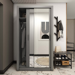 کمد لباس 2 درب ریلی طوسی سایز 200*83*58 کد 8872 7 کمد لباس 2 درب لولایی طوسی سایز 200*83*58 کد 8872