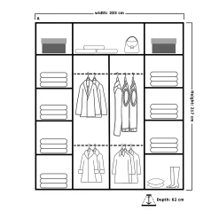 کمد لباس درب کشویی آینه دار سایز 203*217*62