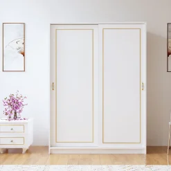 کمد لباس دو درب کشویی طلایی سایز 190*140*56 کد 8822 4 کمد لباس دو درب کشویی طلایی سایز 190*140*56 کد 8822