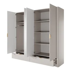 کمد لباس 4 درب لولایی سفید با آینه وسط 213*208*55 کد 8670